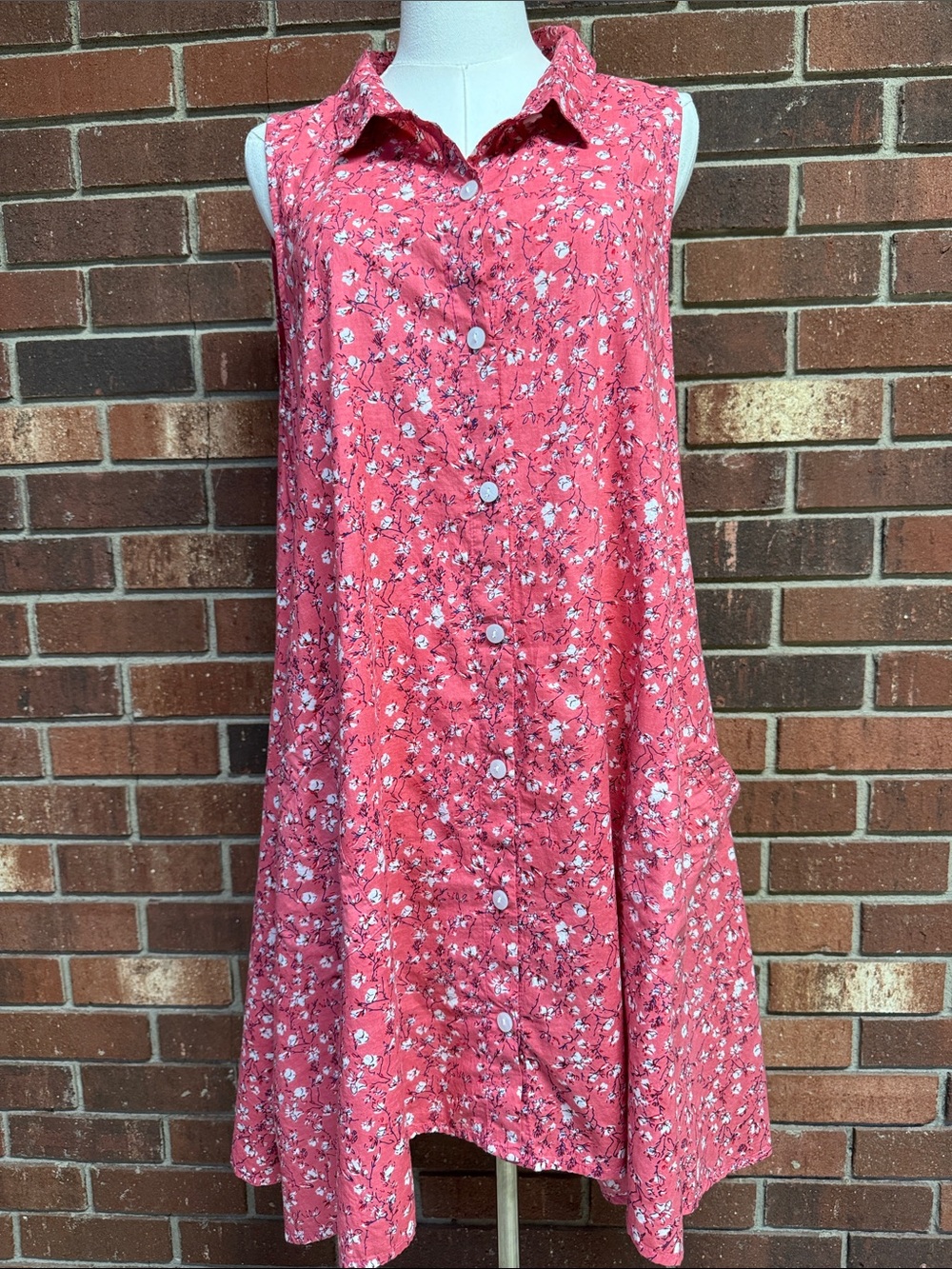 Tulip Sleeveless Coral Floral Button-Front Tunic Size Medium